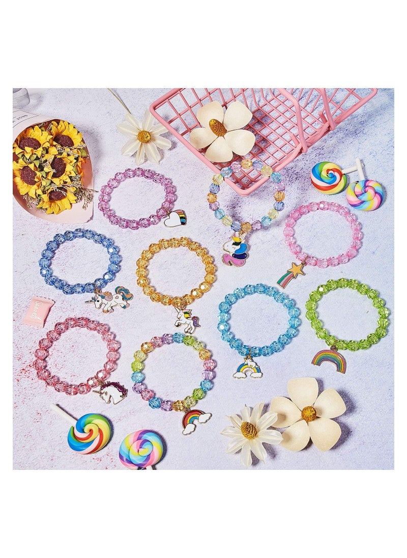 SYOSI - Colorful Unicorn Bracelet, Girls Unicorn Bracelets Rainbow Unicorn Beaded Bracelet Acrylic Bracelet for Birthday Party Favors Pretend Play Friendship Jewelry Dress Up Game Props, 9 Pieces - Image 1