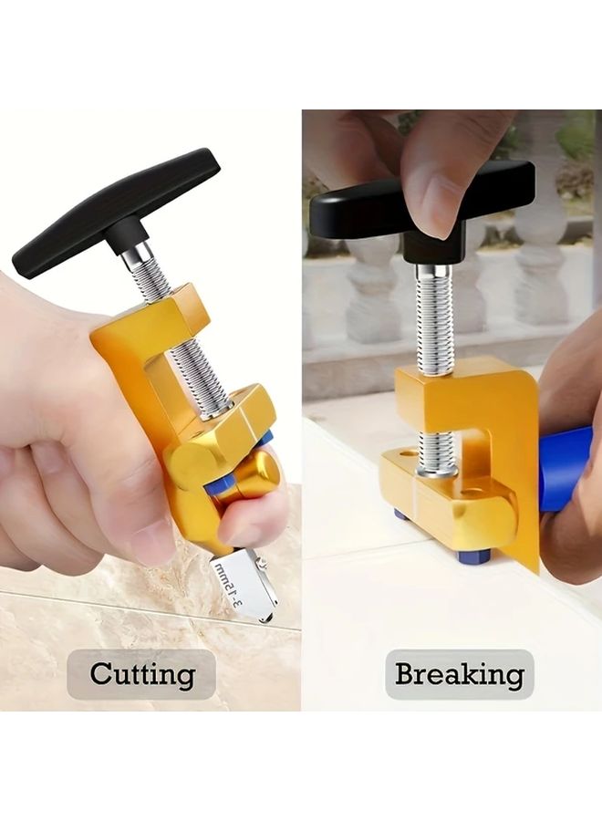 2 In 1 Manual Glass Tile Cutter With Diamond Wheel Adjustable Metal Base Clamp Ergonomic Handle Lightweight Gold For Professional DIY Tile Cutting - Image 1