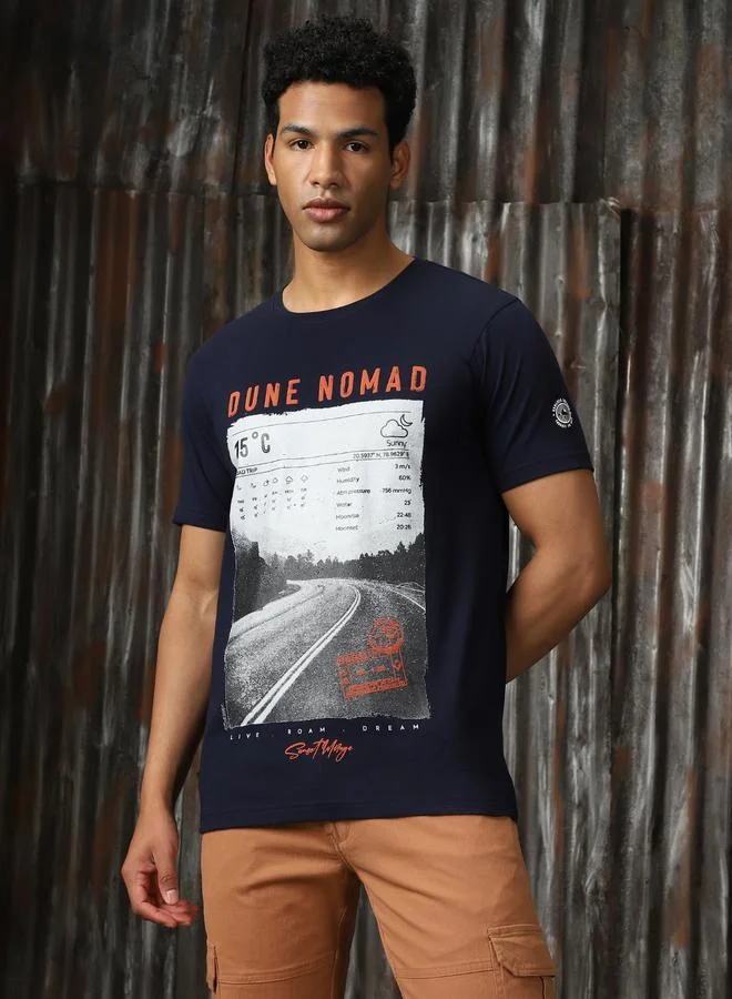 HIGH STAR Men Regular Fit Dune Nomad Graphic Printed Cotton T-shirt