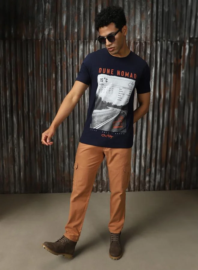 HIGH STAR Men Regular Fit Dune Nomad Graphic Printed Cotton T-shirt
