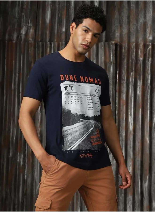 HIGH STAR Men Regular Fit Dune Nomad Graphic Printed Cotton T-shirt