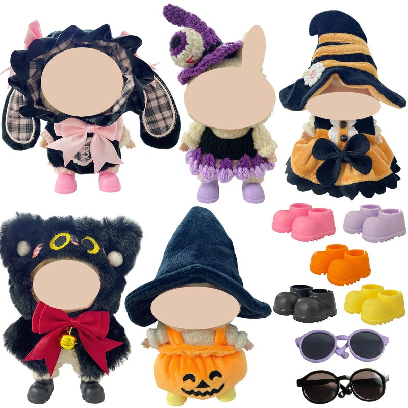Ezcora 5 Sets Magical Fantasy DressUp Clothes for 17cm Dolls Pumpkin Witch Bunny Cat Fantasy Outfits 67Inch Doll Accessories with Shoes and Glasses Kawaii Idea No Dolls - Image 3