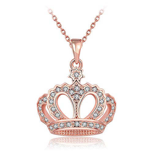 HENGYID Queen Style 18K Rose Gold-Plated Crown Necklace Pendant (Silver) - Image 1
