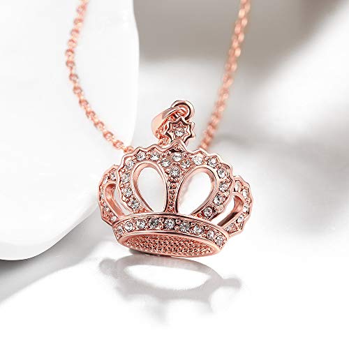 HENGYID Queen Style 18K Rose Gold-Plated Crown Necklace Pendant (Silver) - Image 2