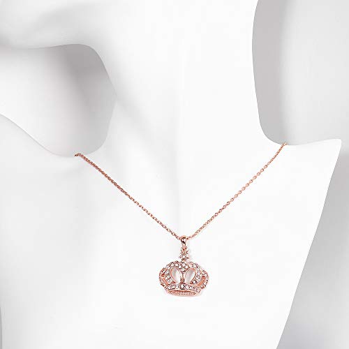 HENGYID Queen Style 18K Rose Gold-Plated Crown Necklace Pendant (Silver) - Image 4