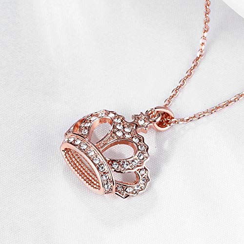 HENGYID Queen Style 18K Rose Gold-Plated Crown Necklace Pendant (Silver) - Image 3