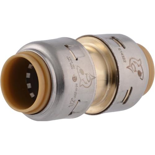 SharkBite Max 1/2 Inch Coupling, Push to Connect Brass Plumbing Fitting, PEX Pipe, Copper, CPVC, PE-RT, HDPE, UR008A - Image 1