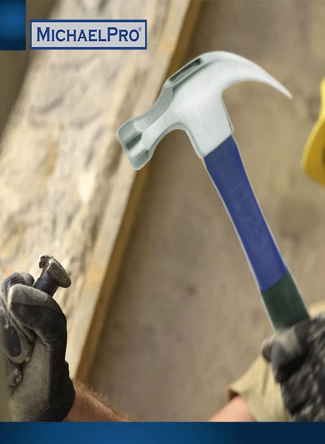 MichaelPro 16oz Curved Claw Hammer, Fiberglass Handle, High Carbon Steel Head, Anti Slip Shock-Absorbing Design, Ergonomic Comfortable Grip, Enhanced Leverage for Nail Pulling. Ideal for DIY, Camping - Image 5