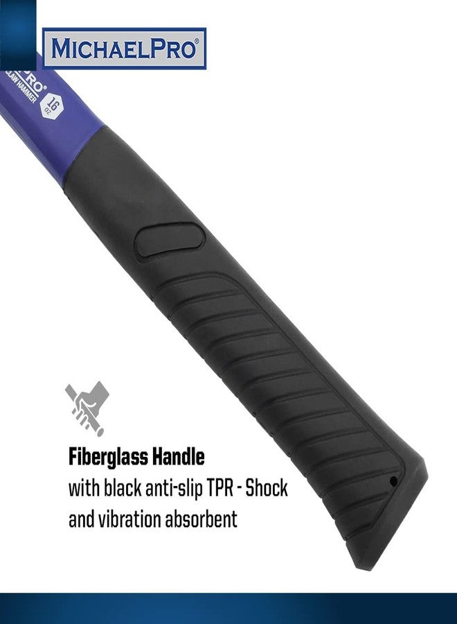 MichaelPro 16oz Curved Claw Hammer, Fiberglass Handle, High Carbon Steel Head, Anti Slip Shock-Absorbing Design, Ergonomic Comfortable Grip, Enhanced Leverage for Nail Pulling. Ideal for DIY, Camping - Image 4