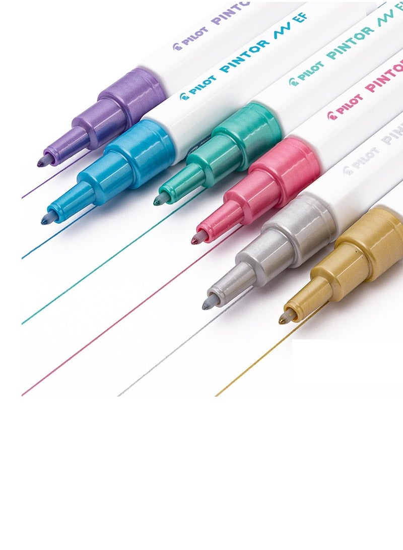 PILOT 6-Piece Pintor Water Based Paint Marker Extra Fine 0.7mm Tip Metallic Colours - Image 2