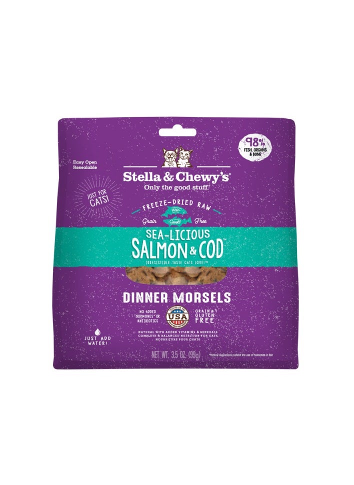 Stella & Chewys Stella & Chewys Cat FD Sea-Licious Salmon & Cod-3.5, Stella & Chewy cat food, best natural cat food; natural cat food, Stella & Chewy's freeze-dried cat food, Stella & Chewy's cat morsels, Freeze-dried raw cat morsels, premium cat food, best food for my catOz  - Image 1