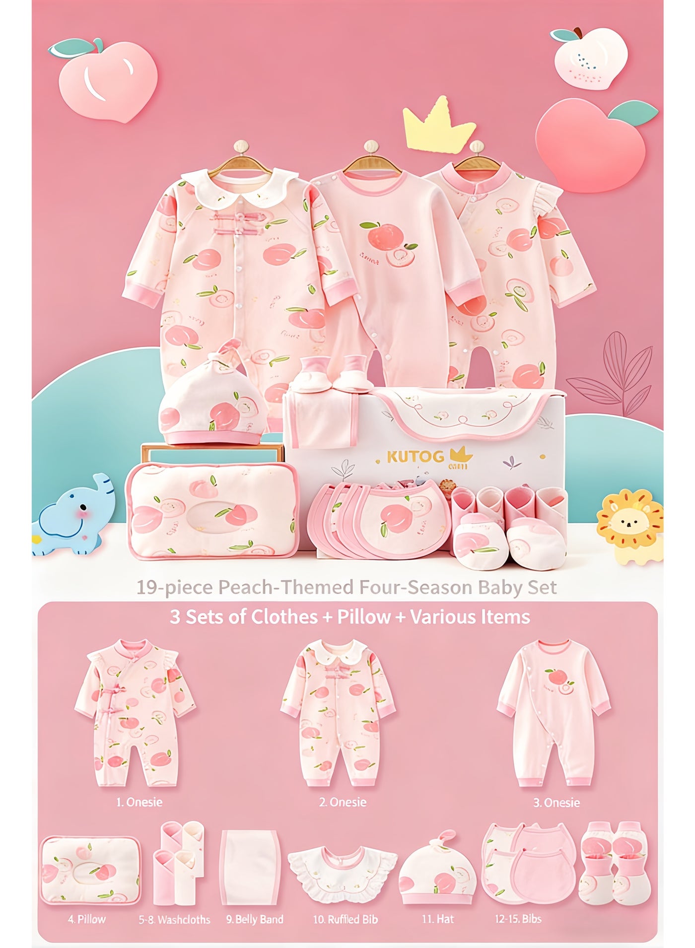 19PCS Newborn Baby Gift Set, Newborn Layette Gift Set for Boys and Girls, Babies Essential Clothes Accessories with Baby Blanket, for Spring Summer Autumn Winter Four Seasons