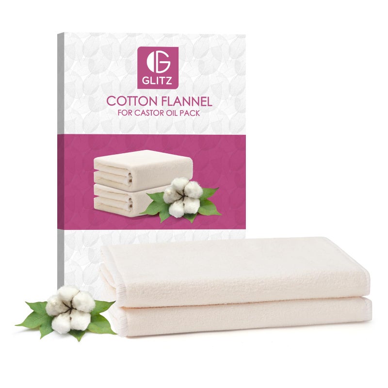 2Pcs Organic Cotton Flannel for Castor Oil Pack Wrap Unbleached Reusable Castor Oil Wrap Soothing Heat Compress for Liver Abdomen Joints and Other Areas Soft and Highly Absorbent