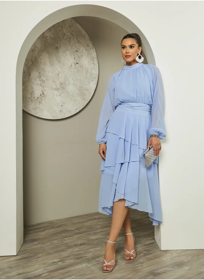 Styli Women Elegant Plain Long Sleeves A-Line Maxi Dress
