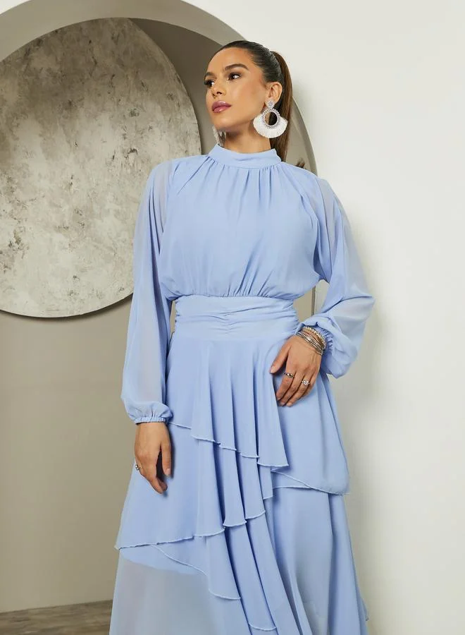 Styli Tiered Chiffon Dress
