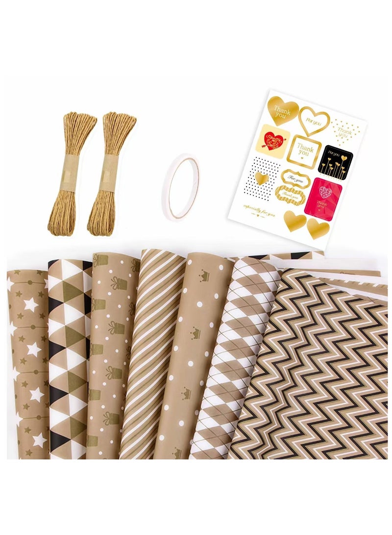 DELGREEN 7 Sheets Gift Wrapping Paper with Ribbon Sticker Tape Set, Durable Gift Wrap Set for Birthday Party, Valentines Day, Wedding, Baby Shower, Bridal Shower, Graduation - Image 1