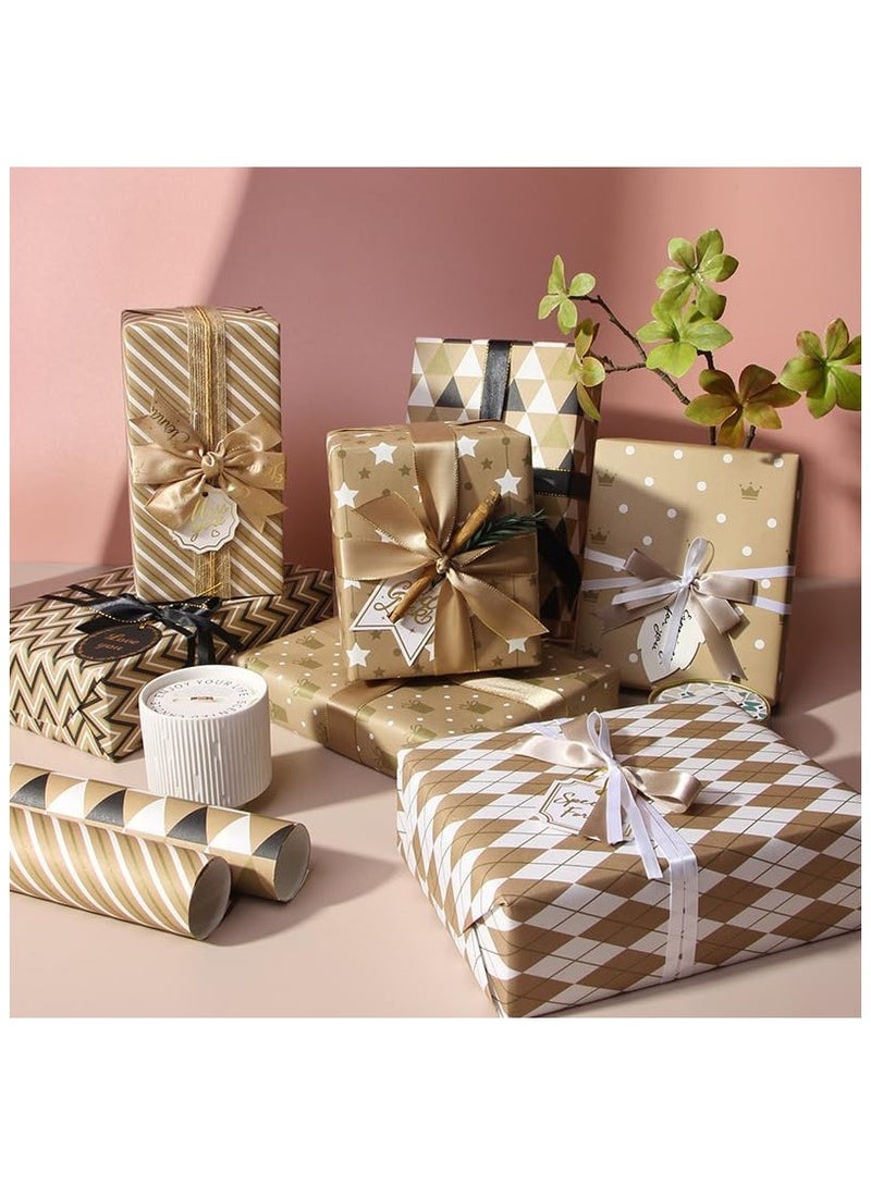 DELGREEN 7 Sheets Gift Wrapping Paper with Ribbon Sticker Tape Set, Durable Gift Wrap Set for Birthday Party, Valentines Day, Wedding, Baby Shower, Bridal Shower, Graduation - Image 2