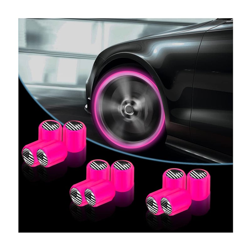 YALOK 12PCS Fluorescent Car Tire Valve Caps Luminous Tire Air Caps Cover Vehicle Tire Pressure Caps Illuminated Auto Car Wheel Valve Stem Universal for Car SUV Motorcycle Truck Bike PinkBlack - Image 3