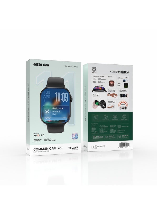 GREEN LION Communicate 46 Smart Watch / 2.07" AMOLED Display / 1GB Flash Memory / 10 Days Standby / Waterproof IP68 / Bluetooth Calls / Backtrack Function / Fitness Tracking - Black - Image 3