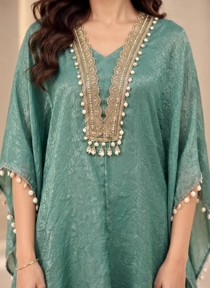 Viny  VINY Turquoise 3-Piece Embroidered Kaftan Suit Set – Women's Indian Ethnic Wear for Women | Best Price UAE