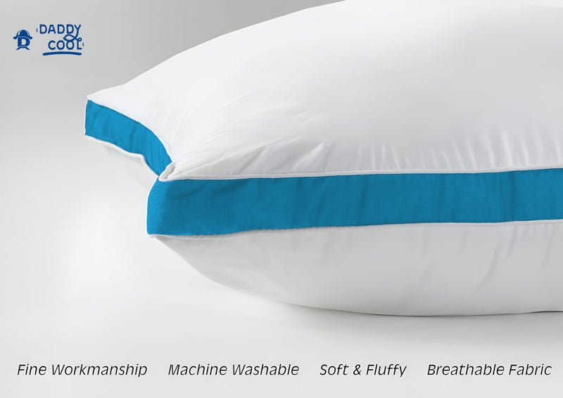 DADDY COOL وسائد سرير دادي كول بحجم قياسي مجموعة من 2، فاخرة بجودة فندق، وسائد محشوة بحجم 17x27 بوصة للرقبة والكتف، وسادة للنوم على الجانب أو الظهر أو المعدة، ليلية مريحة (أزرق فاتح) - Image 3
