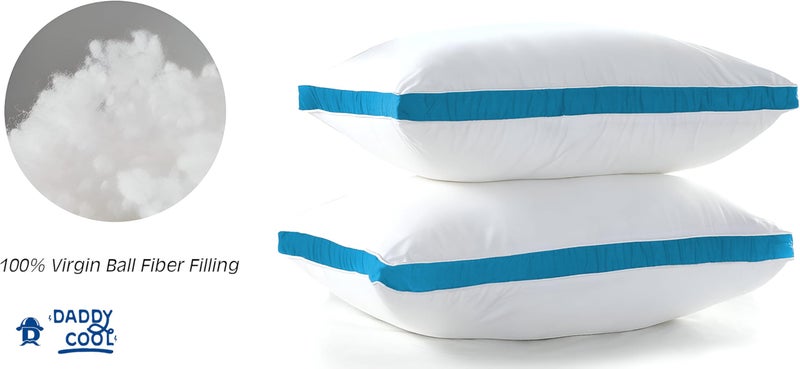 DADDY COOL وسائد سرير دادي كول بحجم قياسي مجموعة من 2، فاخرة بجودة فندق، وسائد محشوة بحجم 17x27 بوصة للرقبة والكتف، وسادة للنوم على الجانب أو الظهر أو المعدة، ليلية مريحة (أزرق فاتح) - Image 5