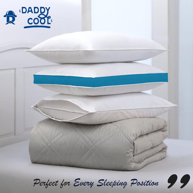 DADDY COOL وسائد سرير دادي كول بحجم قياسي مجموعة من 2، فاخرة بجودة فندق، وسائد محشوة بحجم 17x27 بوصة للرقبة والكتف، وسادة للنوم على الجانب أو الظهر أو المعدة، ليلية مريحة (أزرق فاتح) - Image 4