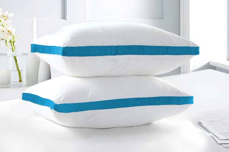 DADDY COOL وسائد سرير دادي كول بحجم قياسي مجموعة من 2، فاخرة بجودة فندق، وسائد محشوة بحجم 17x27 بوصة للرقبة والكتف، وسادة للنوم على الجانب أو الظهر أو المعدة، ليلية مريحة (أزرق فاتح) - Image 1