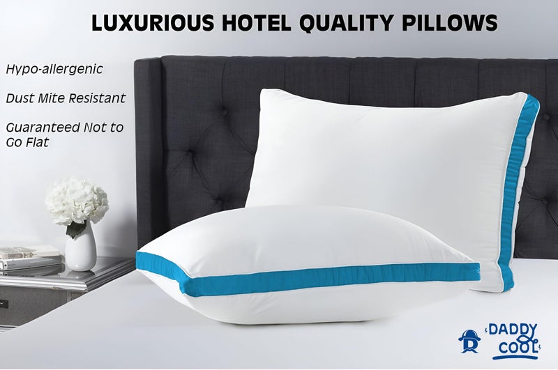 DADDY COOL وسائد سرير دادي كول بحجم قياسي مجموعة من 2، فاخرة بجودة فندق، وسائد محشوة بحجم 17x27 بوصة للرقبة والكتف، وسادة للنوم على الجانب أو الظهر أو المعدة، ليلية مريحة (أزرق فاتح) - Image 2