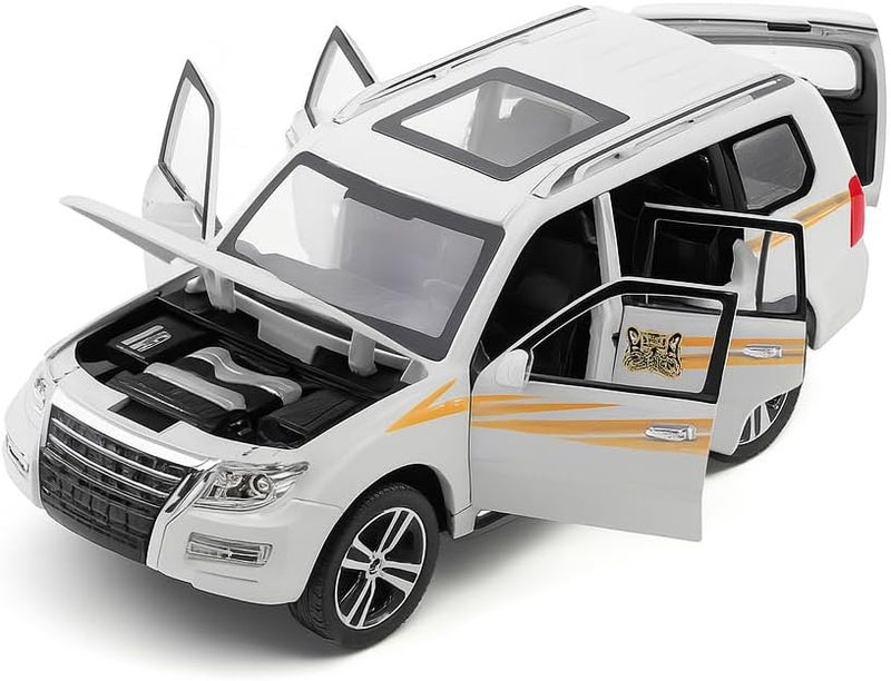 Fitto 1:32 Scale Mitsubishi Pajero SUV Metal Car Toy with Sound & Light for Children - White Color, Die-Cast Model with Realistic Features for Boys & Girls, Ideal Gift for Car Enthusiasts - Image 1