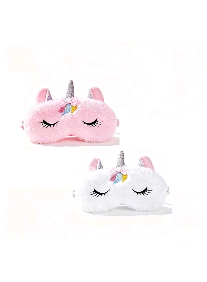 Sleeping Mask for Kids, 2Pack Soft Plush Unicorn Sleeping Mask Cute Funny Blindfold Sleep Eye Covers Animal Sleep Mask for Kids Girls Women - Image 1