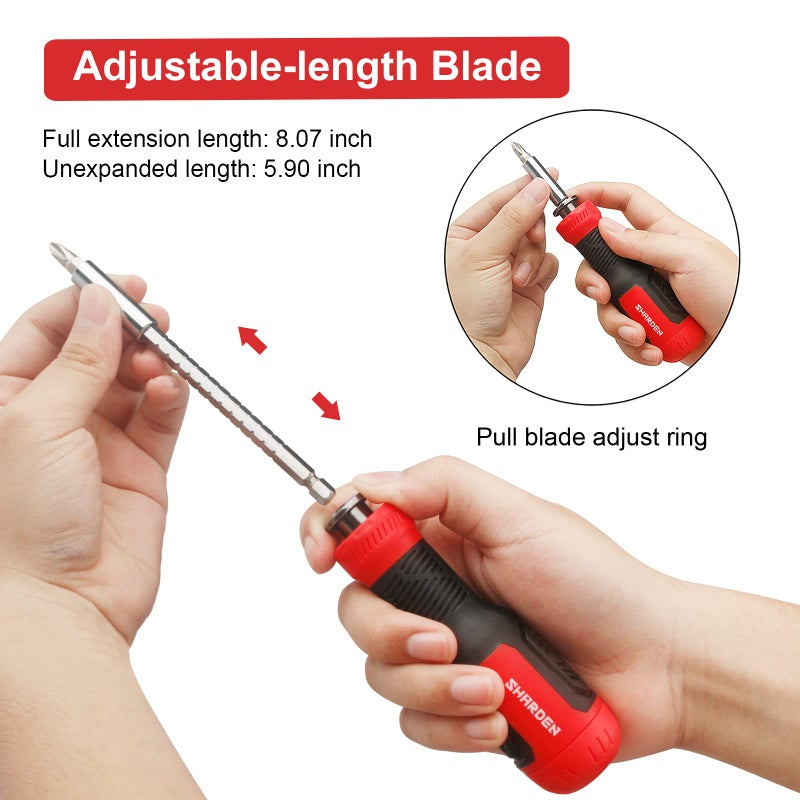 SHARDEN Multi Screwdriver 13-in-1 Screw Driver Adjustable Screwdriver Set Multitool All in One with Torx Security, Flat Head, Phillips, Hex, Square and 1/4 Nut Driver - Image 4