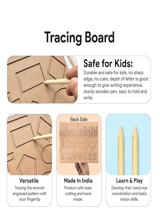 RCW Wooden Tracing Board for Kids Educational Learning Toys with Pencil Educational Letter Slate Reading & Writing Practice Board for Baby Double-Sided Small Cursive & Cursive Pattern (Set of 1) - Image 4