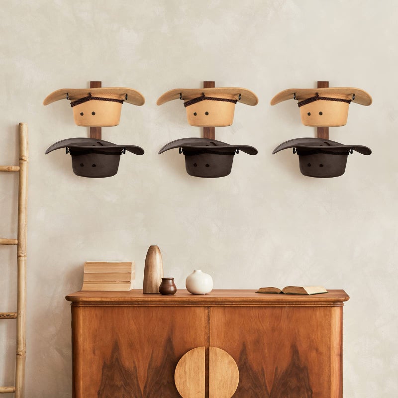 TIPSYTREE Cowboy Hat Holder, 3-Piece Wall Mount Cowboy Hat Rack for Wall Holds up to 6 Hats â€“ Wooden + Metal Rustic Western DIY Hat Racks for Wall Storage and Home DÃ©cor - Image 5