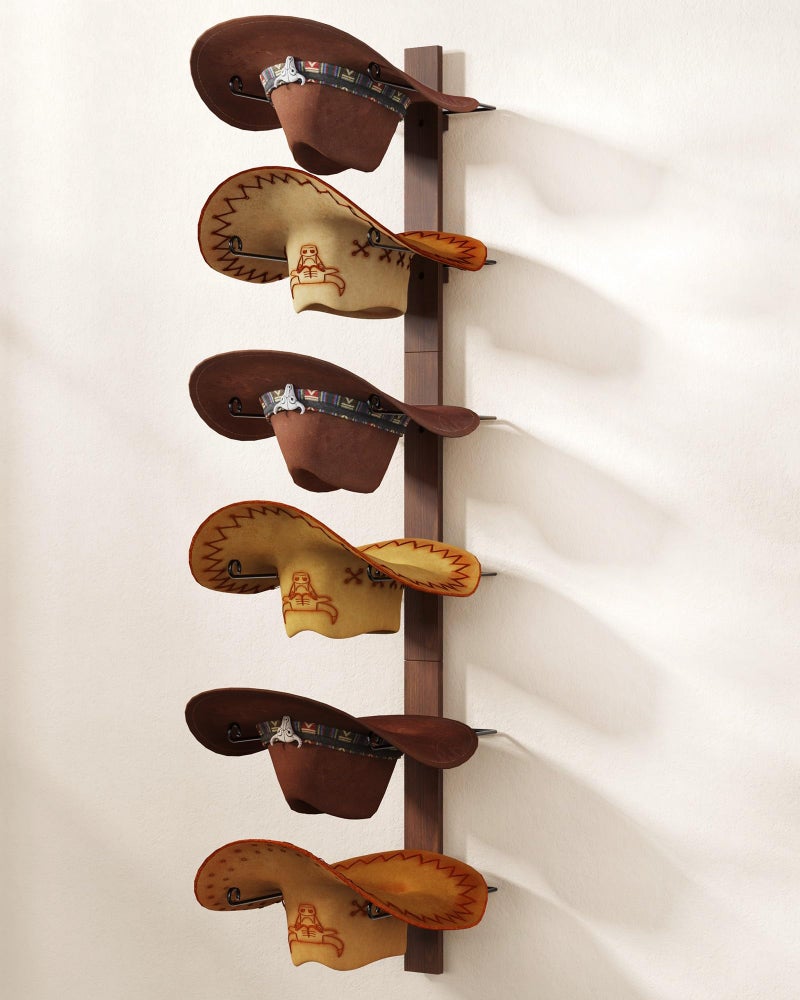 TIPSYTREE Cowboy Hat Holder, 3-Piece Wall Mount Cowboy Hat Rack for Wall Holds up to 6 Hats â€“ Wooden + Metal Rustic Western DIY Hat Racks for Wall Storage and Home DÃ©cor - Image 1