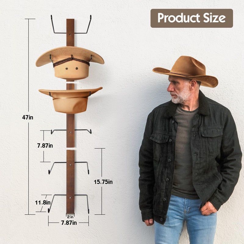 TIPSYTREE Cowboy Hat Holder, 3-Piece Wall Mount Cowboy Hat Rack for Wall Holds up to 6 Hats â€“ Wooden + Metal Rustic Western DIY Hat Racks for Wall Storage and Home DÃ©cor - Image 3