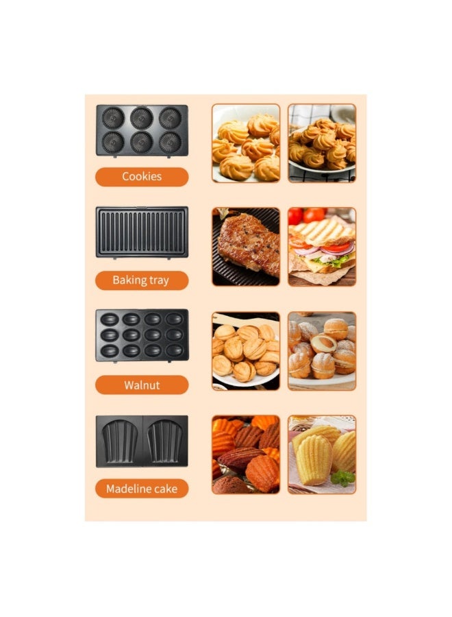 sokany 8 in 1 Multi Snacks Maker with Sandwich/Panini-Grill-Waffle-Donut-Nutty-Biscuit-Omelette-Hot Dog,Detachable Plates 750W SK-B140 Black/Silver - Image 4