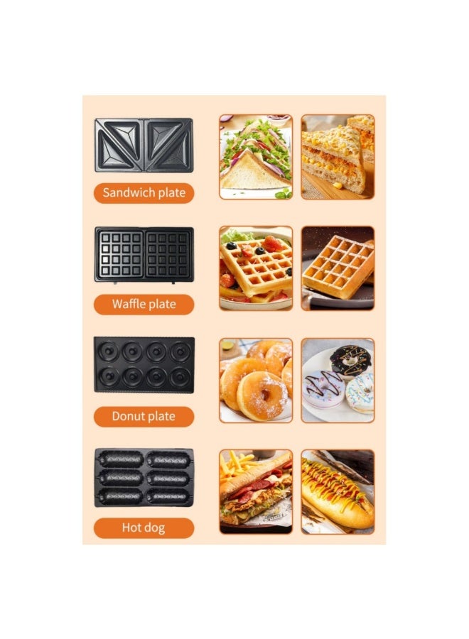 sokany 8 in 1 Multi Snacks Maker with Sandwich/Panini-Grill-Waffle-Donut-Nutty-Biscuit-Omelette-Hot Dog,Detachable Plates 750W SK-B140 Black/Silver - Image 3