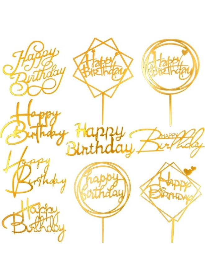 10PCS Gold Happy Birthday Cake Toppers Acrylic Glitter Birthday Cupcake Toppers for DIY Cake Sign Decorations, Personalized Cake Toppers Birthday Party Supplies and Decor - Image 2