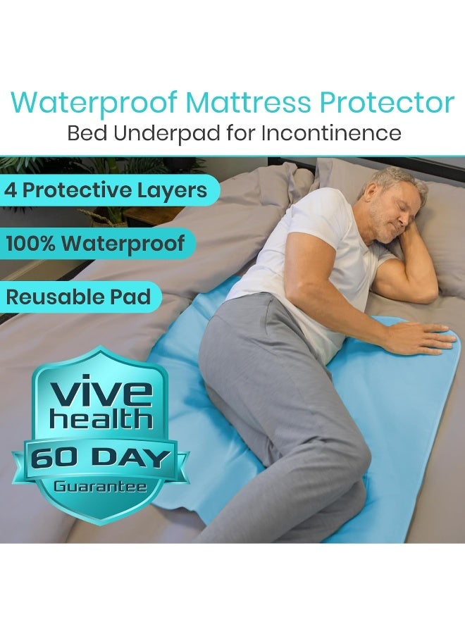 Vive Bed Pads for Incontinence Washable, Bed Wetting Protection for Adults & Elderly - Waterproof Reusable Underpads for Mattress, Women, Men, Kids, Pets (Blue, 34" x 36") - Image 2