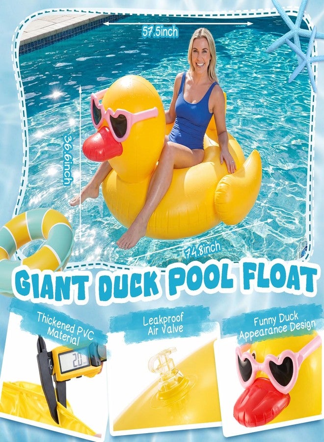 Hungdao 74 L x 57" W Giant Inflatable Ducky Pool Float Huge Inflatable Duck Float Oversized Ride on Animal Pool Floats Lake Tubes Large Water Lounge Chair for Beach with Stable Wings Without Pump - Image 2