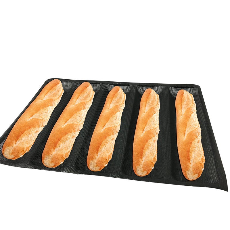BLUE DROP Bluedrop Hot Dog Molds Silicone Bread Forms Non Stick Bakery Trays For Roll Toasting 5 Loaves 12" Sheets - Image 1