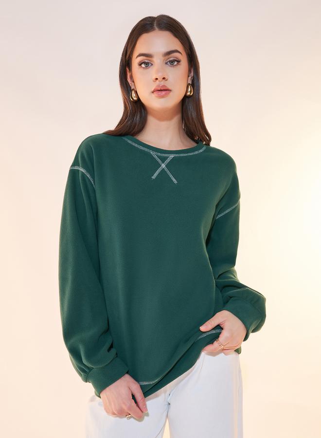 Take Two Oversized Slogan Sweatshirt with Overlock Seam Detail - Image 1