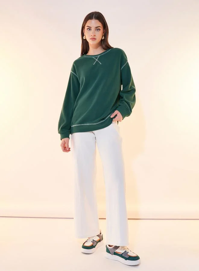 Take Two Oversized Slogan Sweatshirt with Overlock Seam Detail