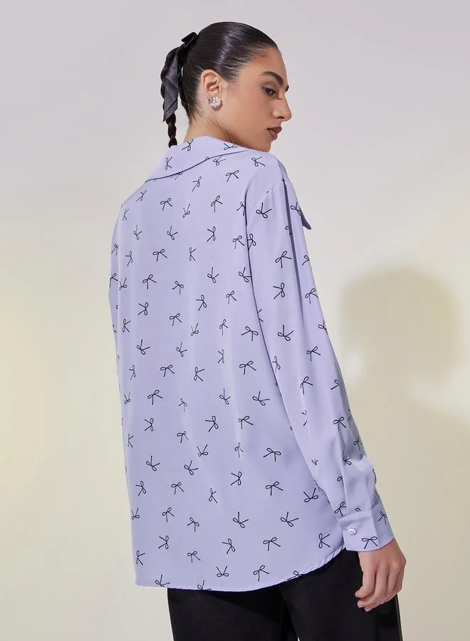 Take Two Bow Print Longline Oversized Shirt