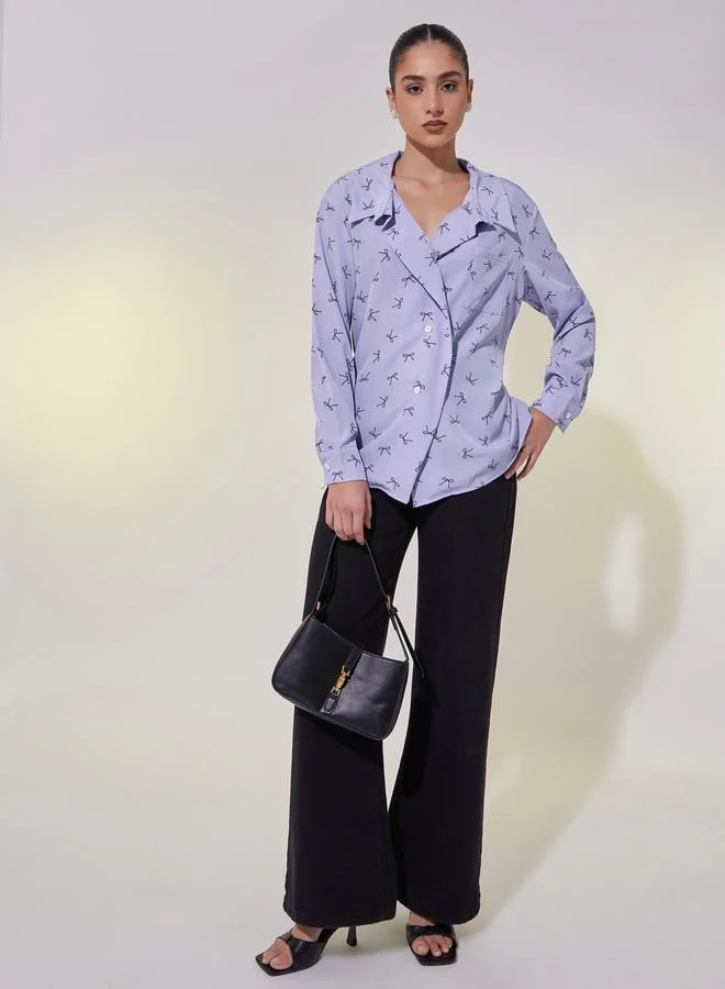 Take Two Bow Print Longline Oversized Shirt
