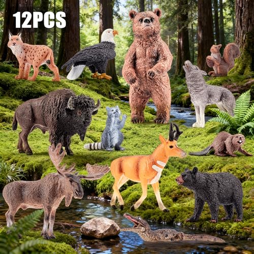 THINKBAY 12PCS Large North American Animal Figurines Realistic Safari Woodland Jungle Animals Figures Toys Includes CrocodileWolfBearDeer Birthday Gift Party Favors Valentines Day Gifts for Kids - Image 5