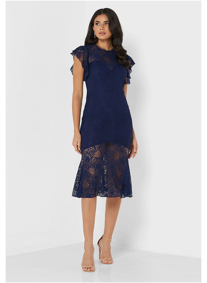 Little Mistress - Flutter Sleeve Lace Insert Dress - Image 1