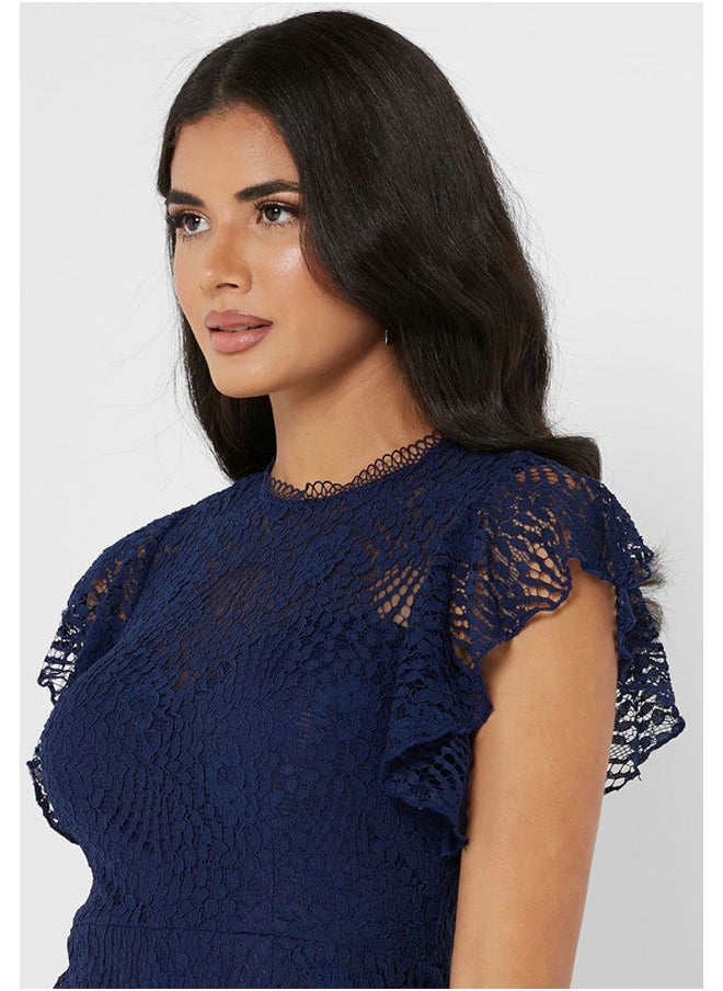 Little Mistress - Flutter Sleeve Lace Insert Dress - Image 1