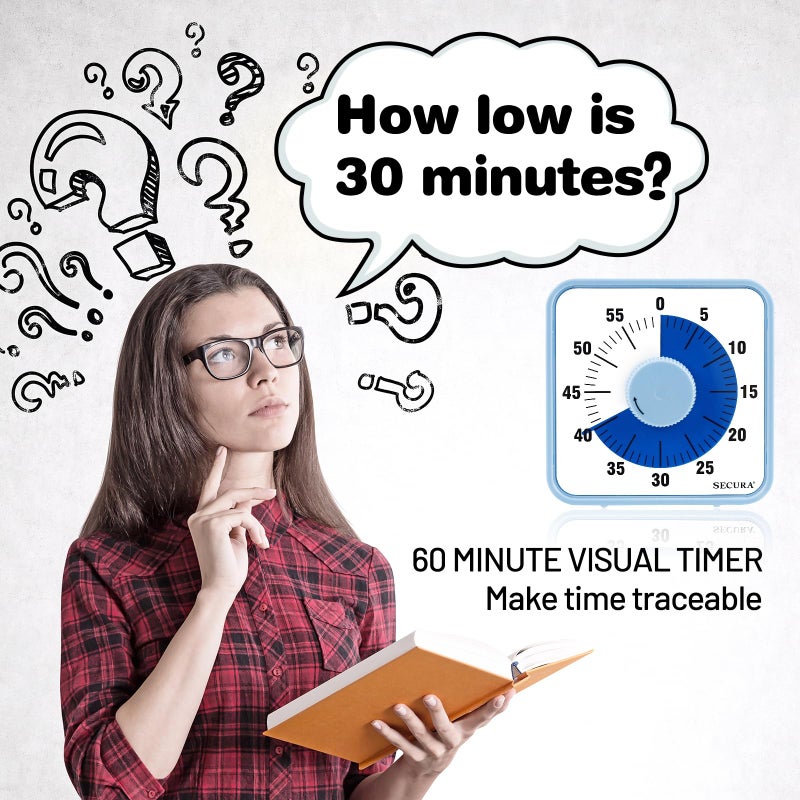Secura 7.5 Inch Visual Timer, 60 Minute Visual Oversize Countdown Timer for Kids and Adults, Durable Mechanical Time Management Tool (Blue) - Image 2